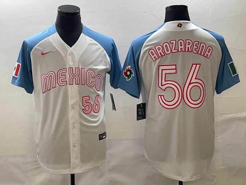 Men 2023 World Cub Mexico #56 Arozarena White blue Nike MLB Jersey16